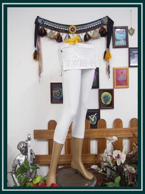 Yoga Belly Leather Dance Sentiment Hit Bottom Pants Practice Pants Imported White Elastic Cotton Side Slit Waist Skirt 7 Pants H716 1-Taobao