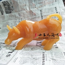 Natural Rice Yellow Jade Cow Animal Pure Handmade Tabletop Pendulum Pieces Modern Home Living Room Minima Placement Gift handicraft