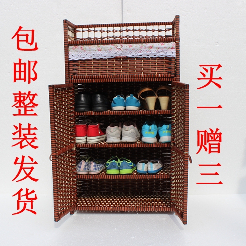 Special Offer: Rustic Woven Straw and Rattan Shoe Rack, Shoe Cabinet, Storage Rack, Storage Cabinet, Simple Solid Wood Bedside Table, Multifunctional