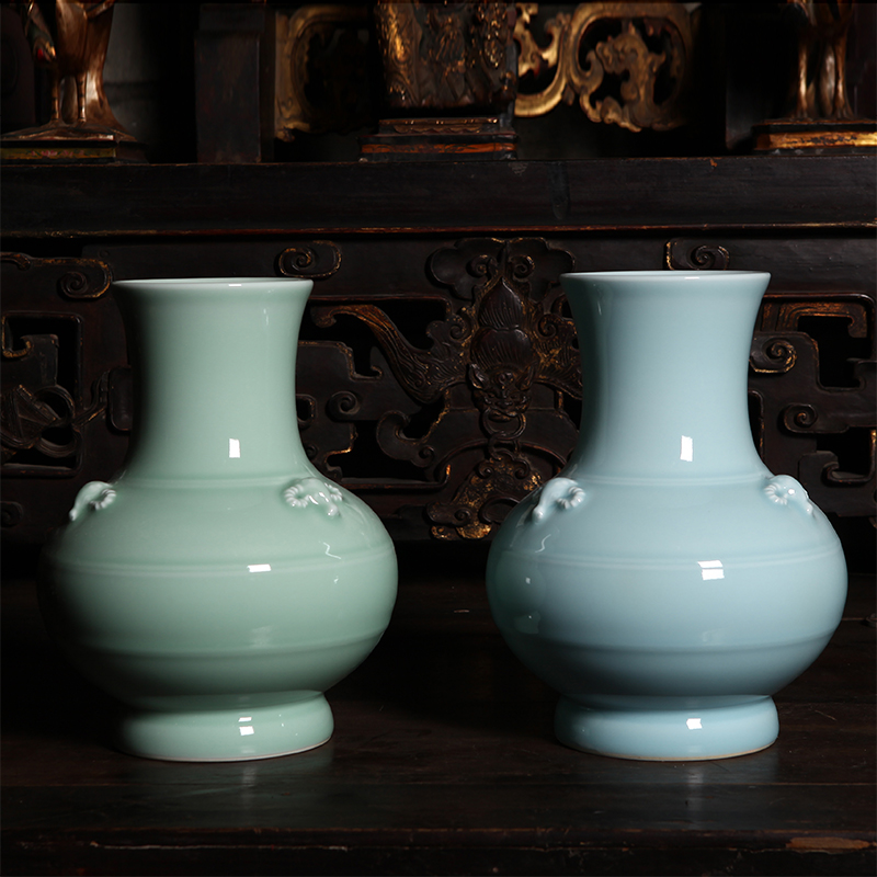 Jingdezhen ceramics, vases, flower shadow celadon vase handicraft furnishing articles furnishing articles sitting room of my ears