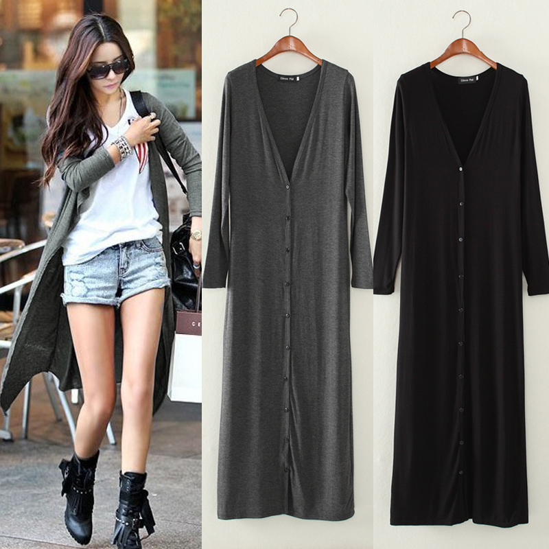 Korean Style Modal Long Cardigan, Plus Size, Loose Fit, Slimming Jacket, V-Neck Shawl, Long Sun Protection Clothing 100kg for Chubby Girls