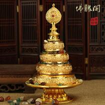 Tibetan Buddhist temple offerings 4-inch small copper alloy mandala tray with four plus lines of manthara tray