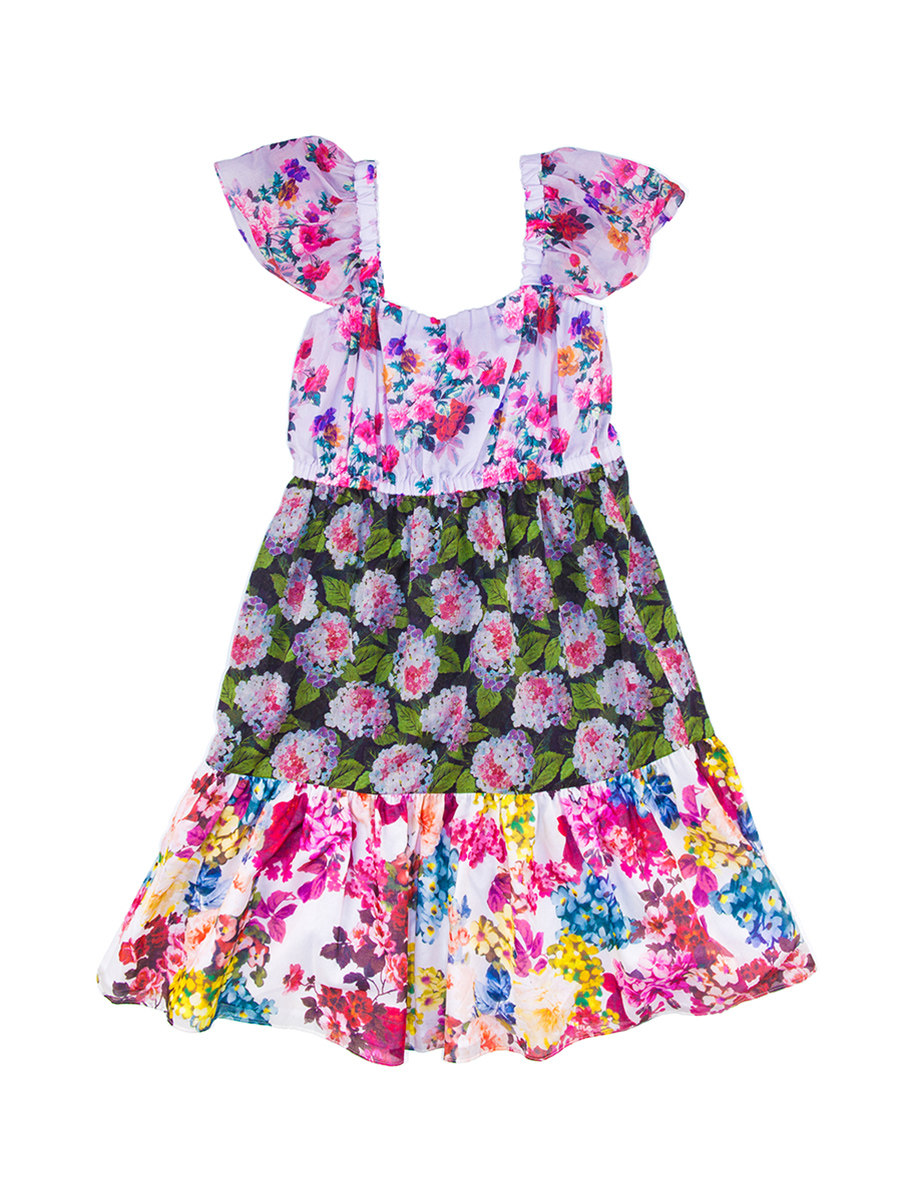 Dolce&Gabbana 彩色花朵雪纺裁拼大童连衣裙
