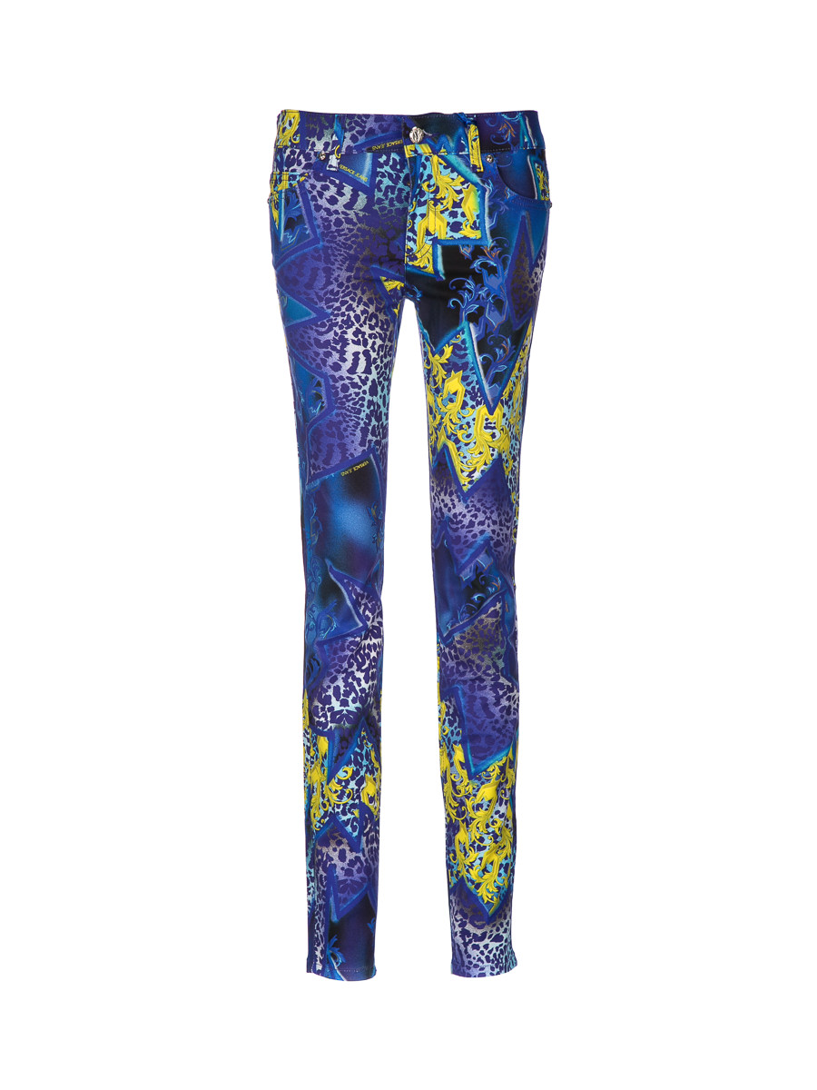 versace jeans 拼色个性印花修身长裤