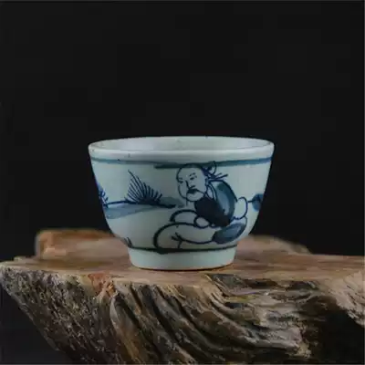Handmade porcelain blue and white figures pattern Kung Fu Cup Cup glass Jingdezhen imitation Ming Dynasty ancient porcelain antique collection ornaments