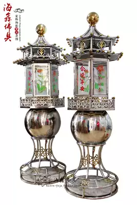 Haixin buddha temple large utensils Outdoor stainless steel glass floor-to-ceiling candlestick large candle holder