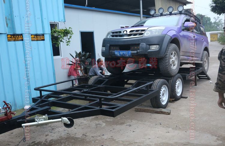 Biaxial multifunction drag hang flatbed truck cross-country drag trailer Camping Trailer Caravan Customize Natural Color Out