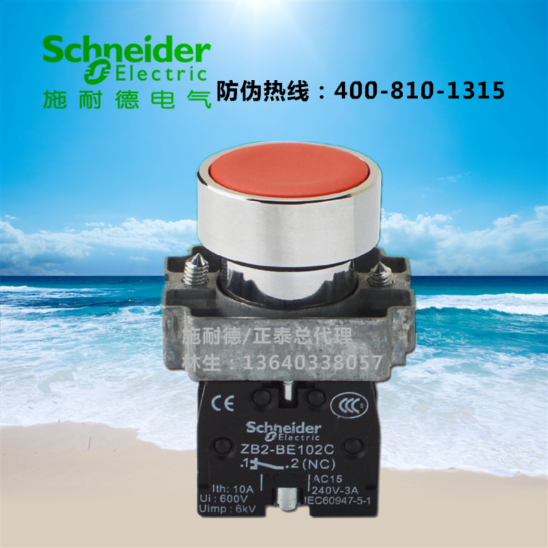 Original Schneider Red Flat Head Button XB2-BA42C Stop Button XB2BA42C Drilling 22mm