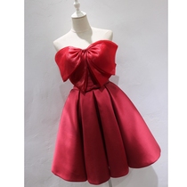 Wine Red Toast to Breasted Satin Face Bride Betrothed Back Door Banquet Evening Dress Birthday Party Bridesmaid Wedding Dress Autumn