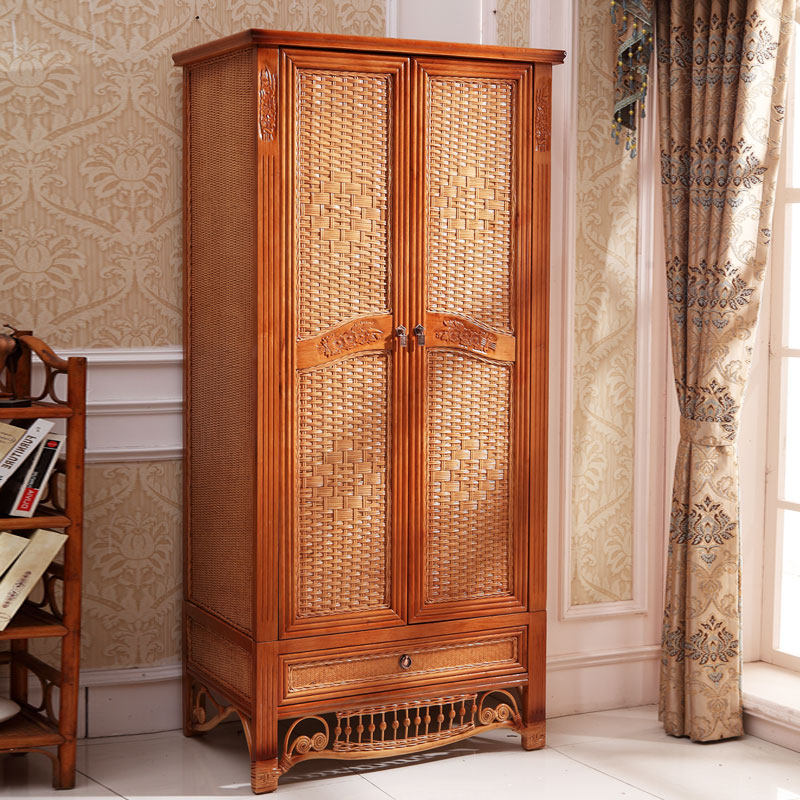 Rattan Wardrobe Solid Wood Wardrobe Rattan Double Door Wardrobe Sliding Door Wardrobe Double Door Wardrobe Rattan Wood Wardrobe