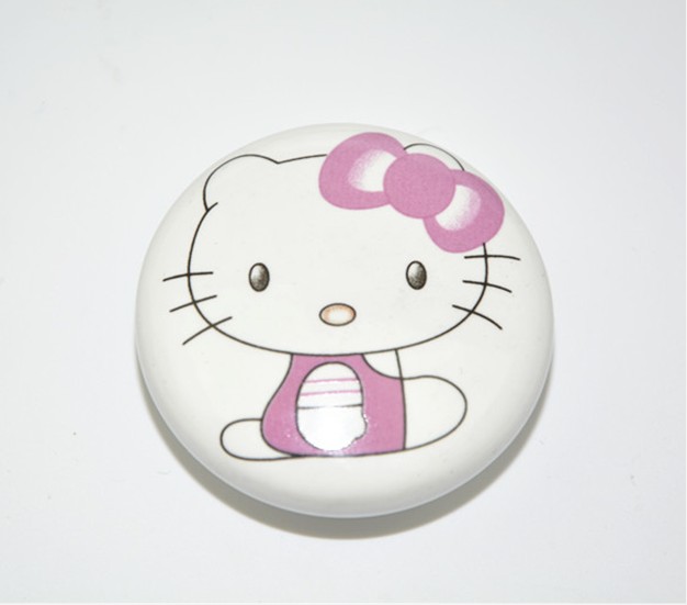 KT Cat Cartoon Cute Little Handle Children Room White Ceramic Handle Round Single Hole Drawer Single Grain Handle