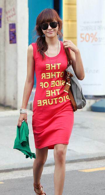 South Korea Imports Spot Little America and Europe High Street for Casual Street Head Fashion Vest No Sleeve Letters Middle Skirt Dress