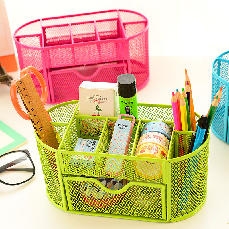 Cute creative student storage pen holder metal grid multi-function fashion personality pen holder Korean simple pen plug