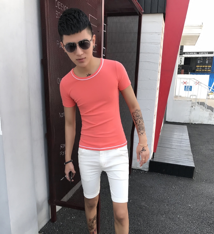 Boys short-sleeved t-shirt men's tight Korean version half-sleeved youth Slim trendy men's T-shirt summer cotton inner wear