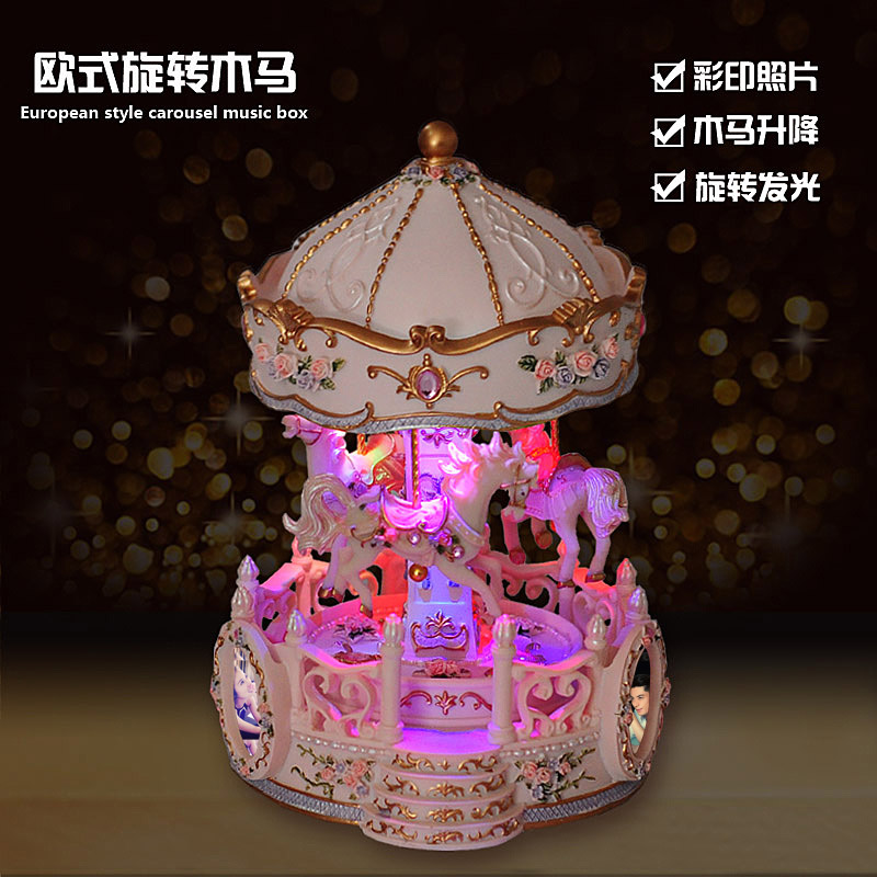 Luminous Swivel Trojan Eight Soundbox Music Box Sky City Girls Birthday Gifts Creative Valentine's Day Custom