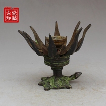 Pure copper antique bronze lotus lamp ornaments pure copper antique collection Buddha lamp lamp holder craft gift