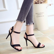 Phiên bản Hàn Quốc của mùa hè 2018 từ mới khóa stiletto sandal nữ cao gót màu đen