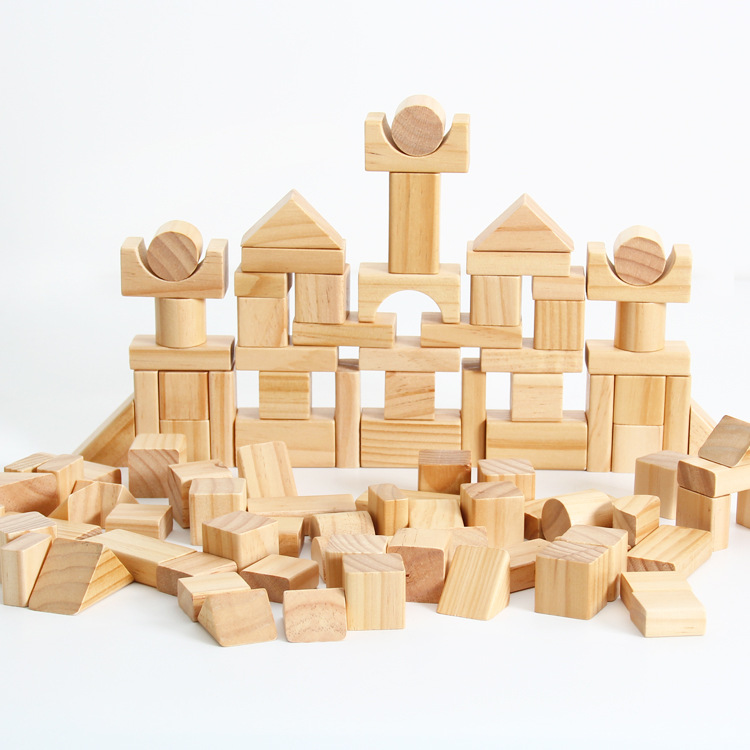 Wooden barrel-mounted large block of environmentally-friendly primary colour log building blocks Mengtai Shuili Children Montets Early education Puzzle Toys
