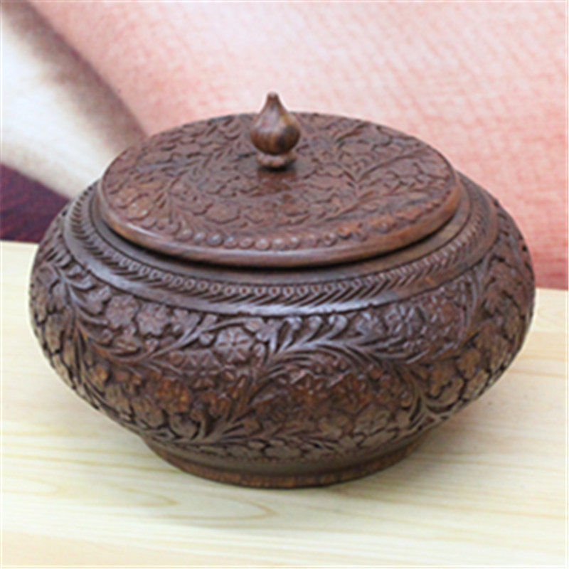 Pakistani walnut wood carving vintage creative 8 inch dried fruit candy storage jar festival wedding gift BM104
