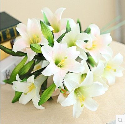 Simulation PU perfume lily flower dry flower floor flower high branch flower fake flower silk flower 5 heads 3 flowers 2 buds