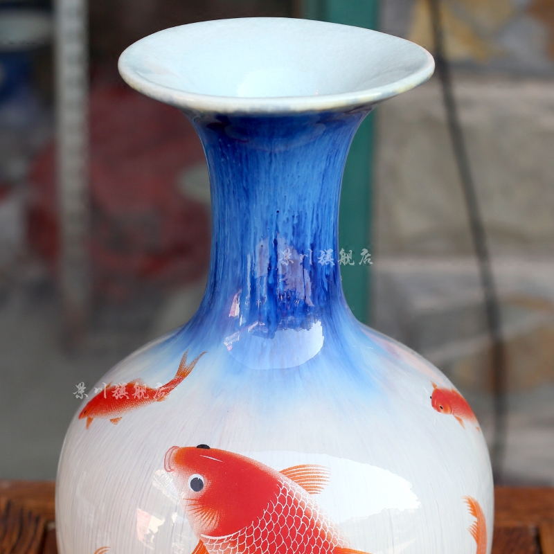 Jingdezhen ceramics up red carp floret bottle of home sitting room desk mesa office furnishing articles of handicraft