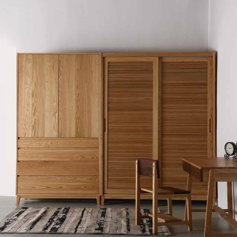 Pure Solid Wood Japanese Style Korean Oak Wardrobe Wardrobe Simple