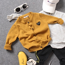 Boy Knit Cardiovert Jacket Autumn Money New Products Children Baby Loving Mark Fine Wool clothing Yellow 100 hitch
