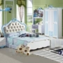 Trẻ em giường nội thất phòng ngủ bộ kết hợp bàn tủ quần áo trẻ em của chàng trai sinh đôi cao 1,5 mét 1.2 hộp màu xanh - Giường giường pallet gỗ