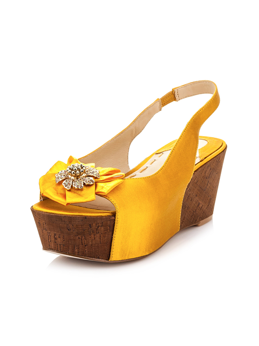 Carolinna Espinosa 金黄花朵钻饰木质松糕凉鞋