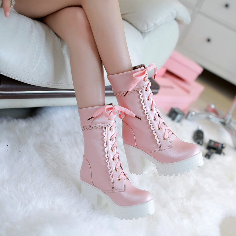 Autumn and Winter New Japanese-Style Sweet Short Boots Lolita Shoes Lolita Boots Chunky Heel Platform High Heels Martin Boots