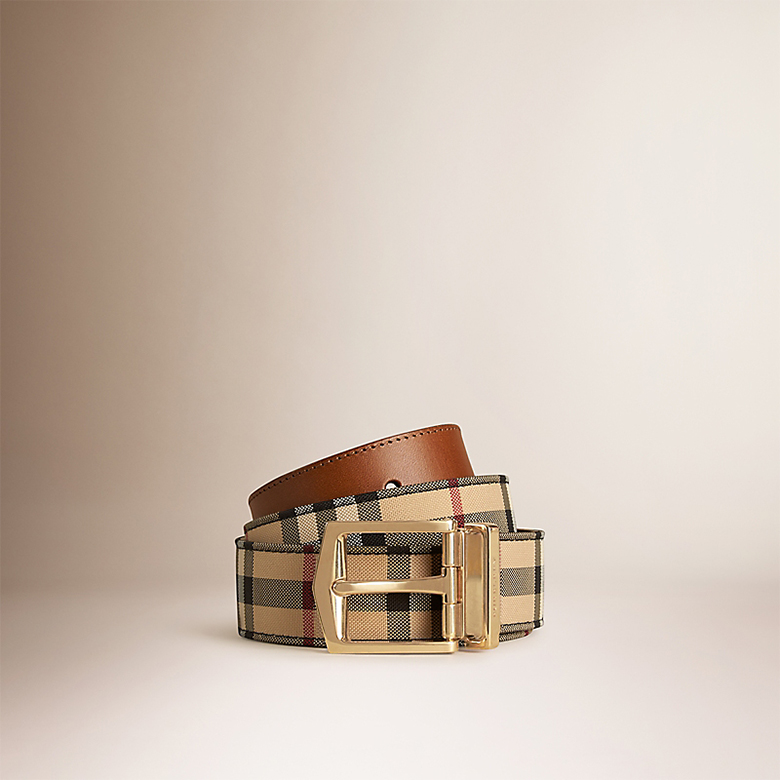 Burberry博柏利 双面两用 Horseferry 格纹皮革腰带 39757761