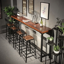 Industrial wind solid wood bar table iron bar table high bar table bar table and chair combination wall bar home long table