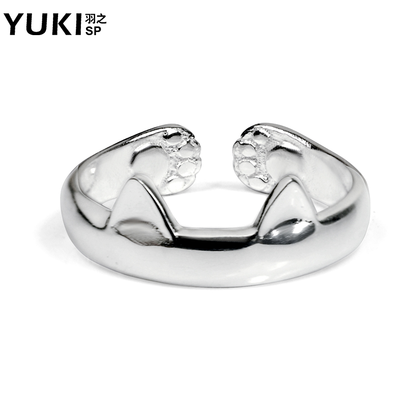 YUKI猫S925银戒指环女生开口活口可调节手工银食指戒尾戒韩国配饰