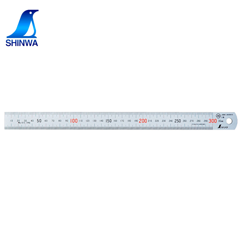 Japan SHINWA Affinity stainless steel ruler 13013 30cm Matt silver with red numbers JIS grade