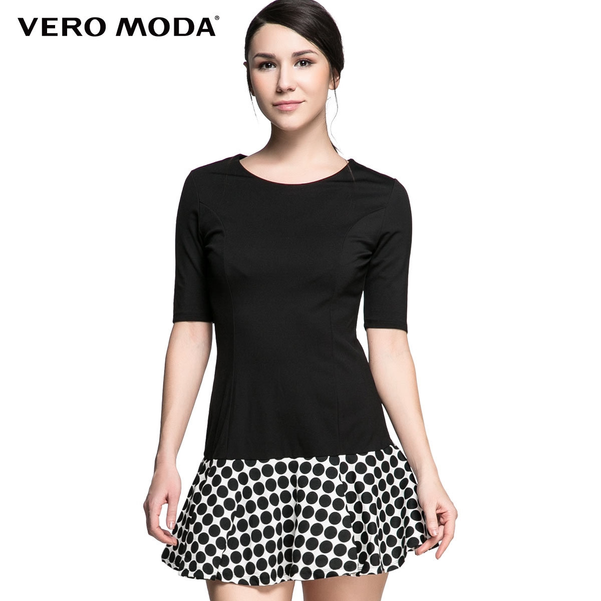 Vero Moda圆领波点裙型底摆修身连衣裙315161043