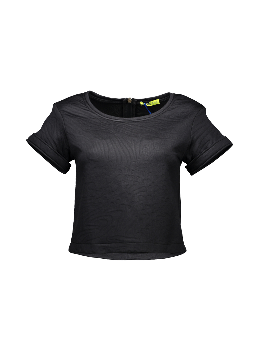 versace jeans 黑色圆领提花短袖上衣