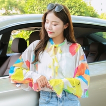 2019 New summer sunscreen shawl driving long sleeve womens silk scarf anti ultraviolet light shade short chiffon shirt