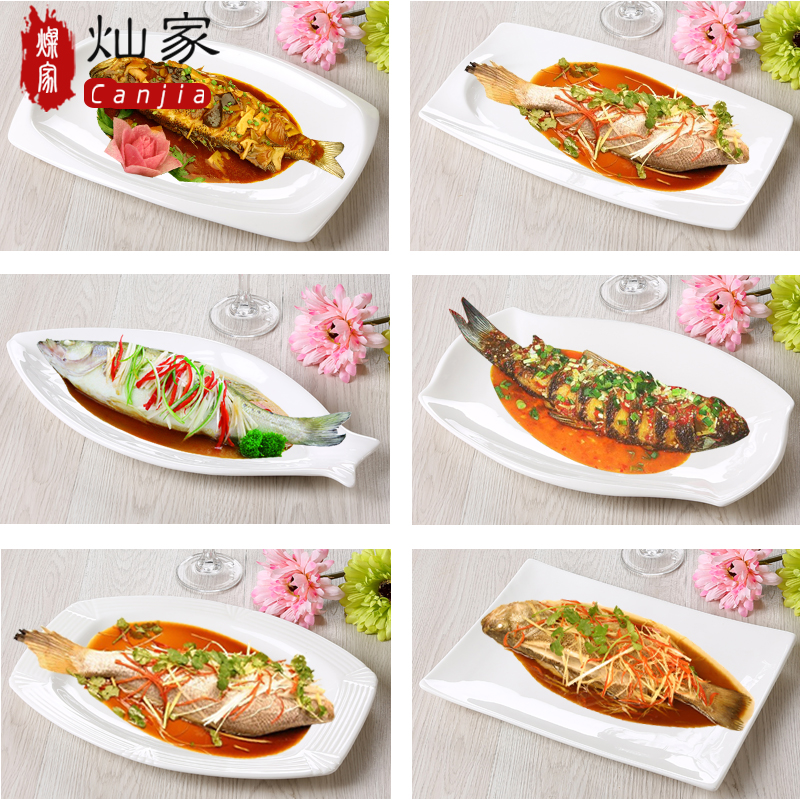 The Fish dish white household ceramics tableware dish rectangular plate fruit bowl west tableware Fish dish restaurant food dish