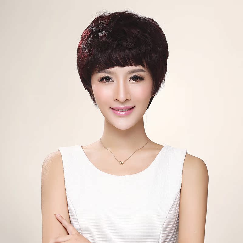秀儿 全手织真发bobo头 妈妈假发女短发帅气头短发沙宣不规则短发