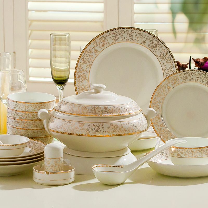 Jingdezhen ceramic tableware suit European dishes suit household of Chinese style up phnom penh Korean rice bowl bowl plate combination