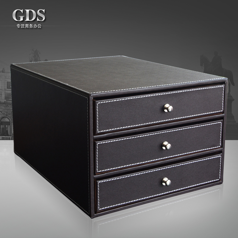 High-grade leather desk cabinet three-layer drawer A4 file storage information box Business office supplies special offer
