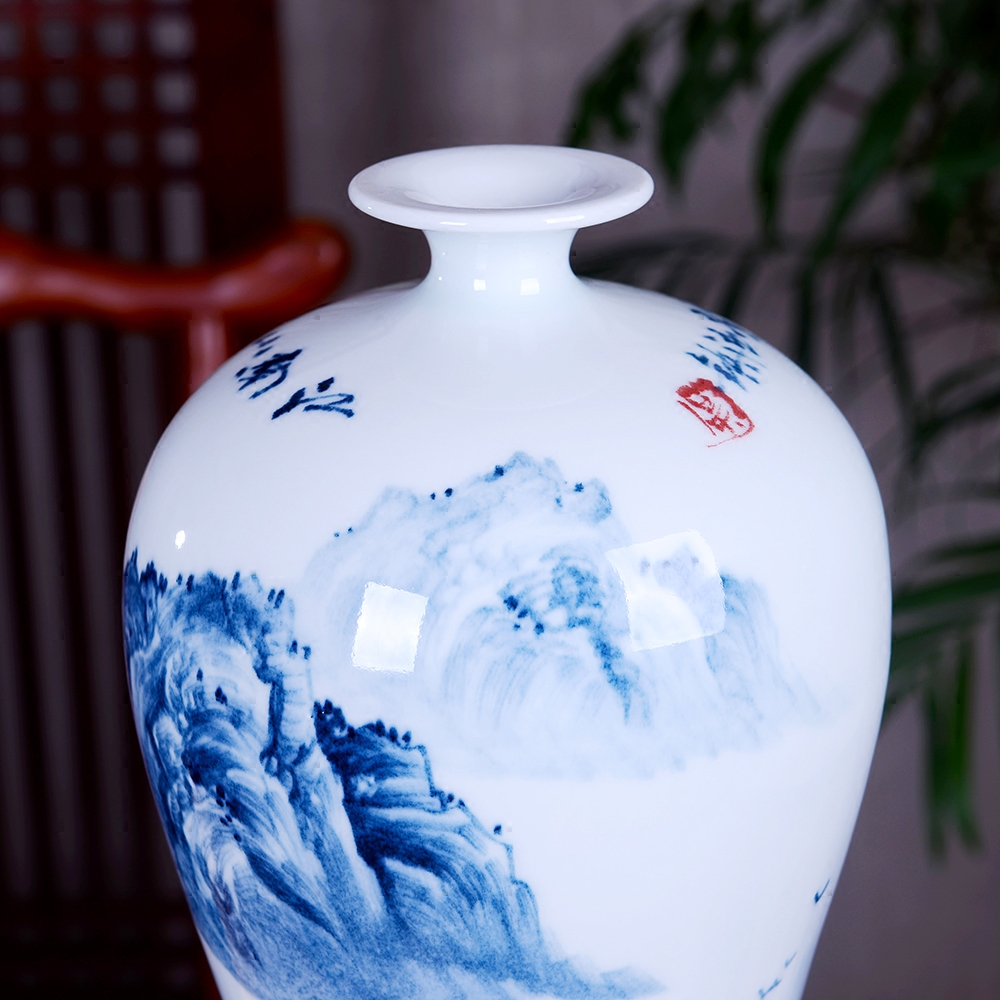 The Master of jingdezhen blue and white porcelain ceramic vase hand - made mei bottles of modern home decoration mountains scenery of jiangnan furnishing articles