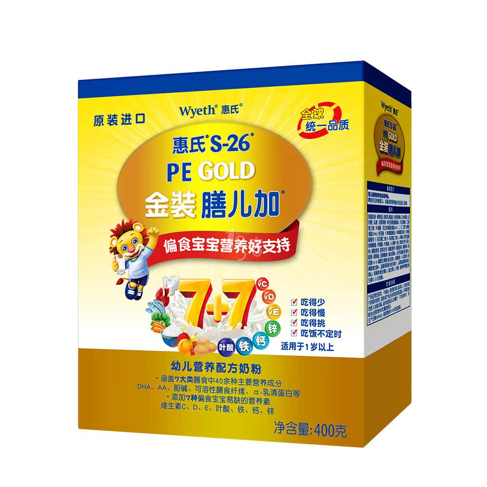 Wyeth/惠氏 金装膳儿加 幼儿全营养配方奶粉（1岁以上）400g/盒