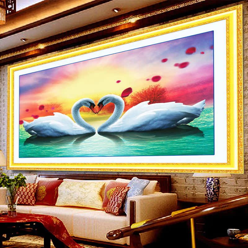 臻芝十字绣天鹅心心相印