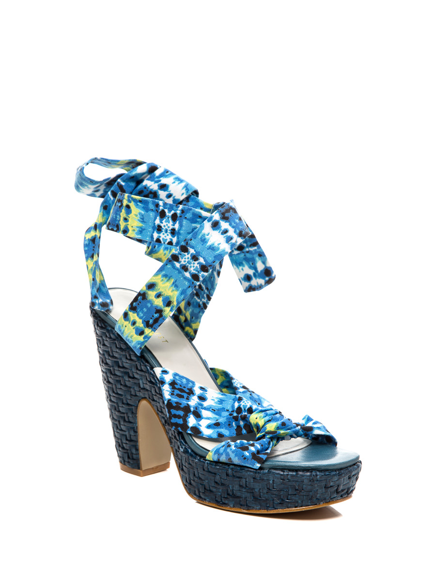 Nine West/玖熙 蓝色捆绑编织厚底粗高跟鞋