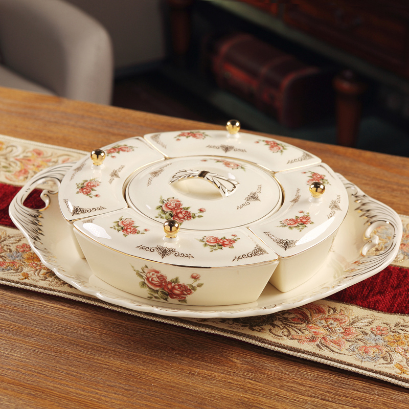 Ou compote ceramic dry fruit tray frame with cover snacks plate of home sitting room large snacks candy box package of mail