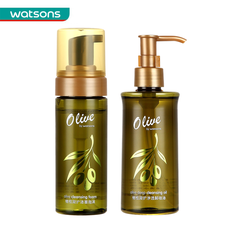 组合价屈臣氏橄榄净透卸妆油200ml+洁面泡沫150ml