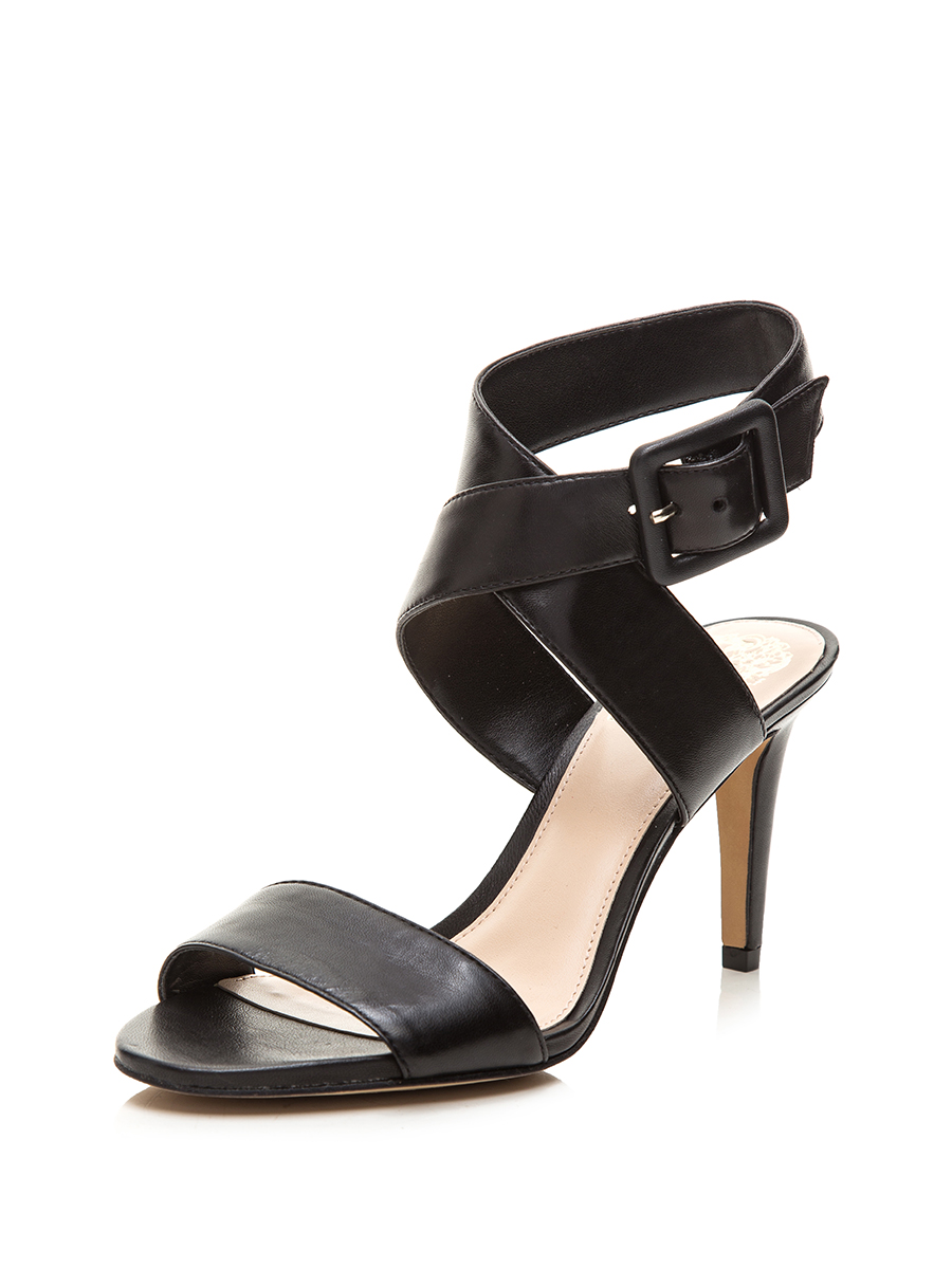 VINCE CAMUTO 黑色交叉搭带蛇纹细高跟凉鞋