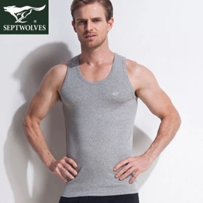 Seven Wolves Vest for men's fashion, pure cotton slimming fine needle thread fitness, all-cotton sports sweatshirt for men, Spring and summer