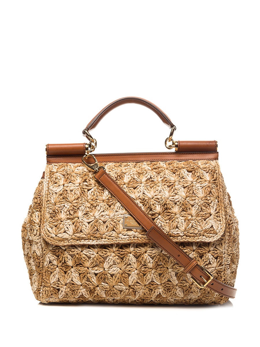 Dolce&Gabbana 麦色编织花翻盖手提肩包